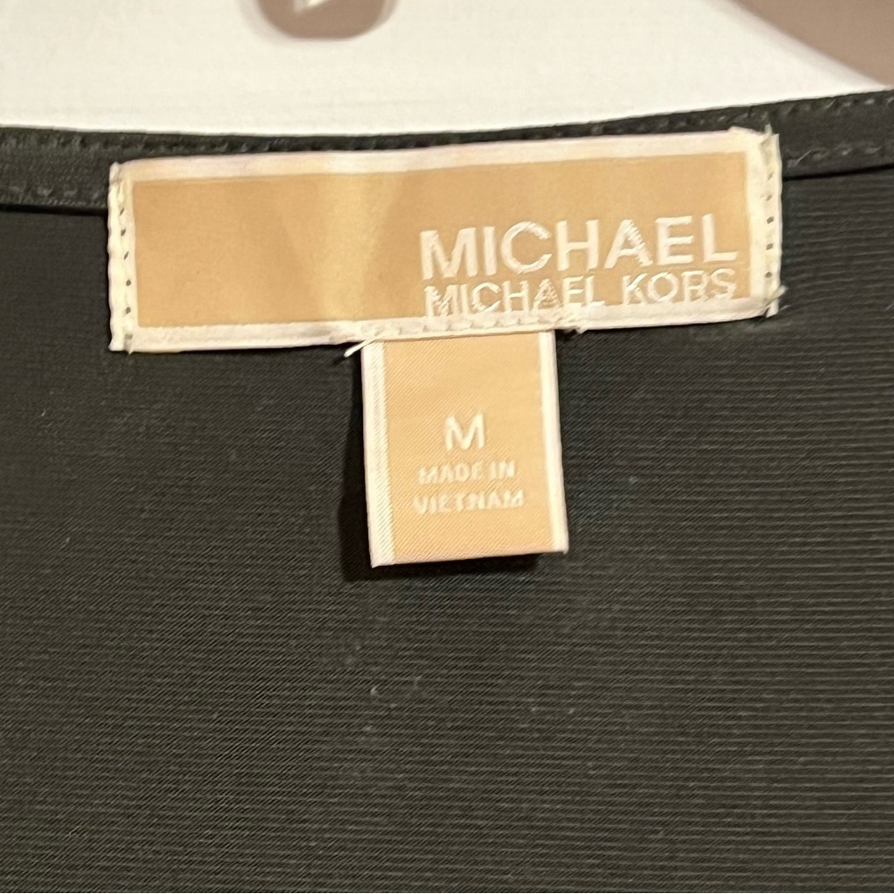 #186 Michael Kors Dark Olive / Forest Green Wrap Style Blouse Top Buckle Accent - Picture 4 of 5